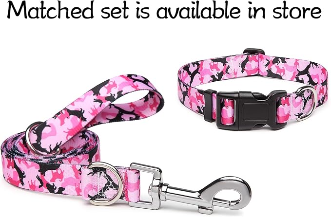 Adjustable Dog Collar with Patterns, Ultra Comfy Soft Nylon Breathable Pet Collar for Small Dogs (XS, Dog Camouflage Pink)