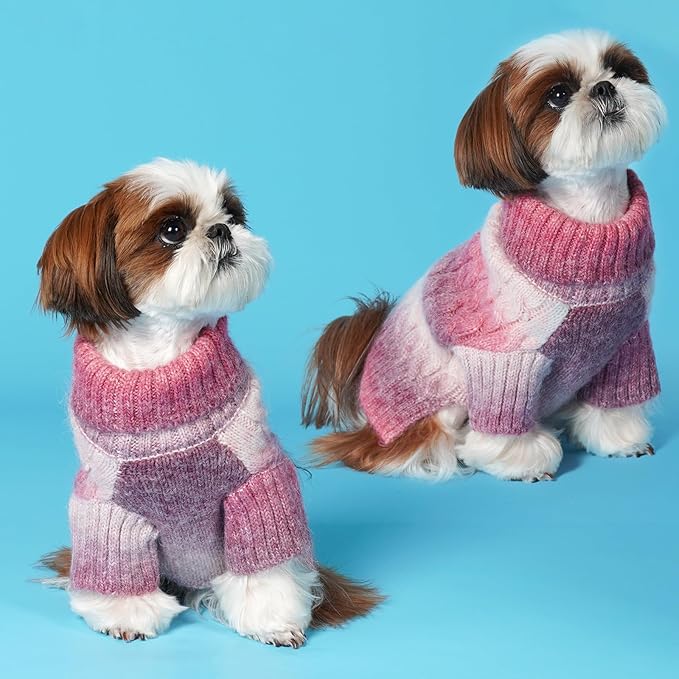 KYEESE Dog Sweater Cable Knit Thick Dog Knitwear Turtleneck Warm with Sleeves Dogs Sweater for Medium Dogs Gradient Color, Purple, XXLarge