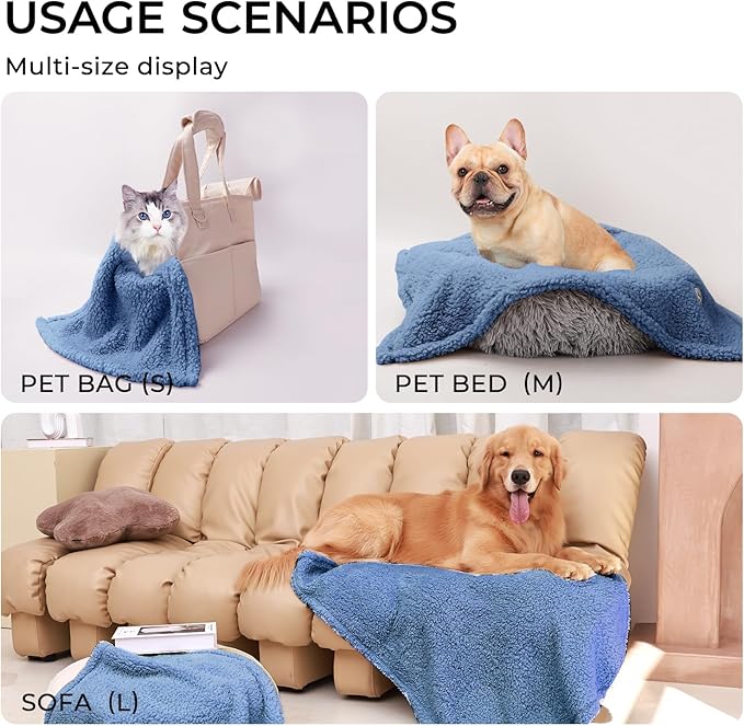 Luciphia 1 Pack 3 Calming Dog Blanket Fluffy Premium Fleece Pet Blankets Soft Sherpa Throw for Dogs Puppy Cat Haze Blue Large (41" x31")
