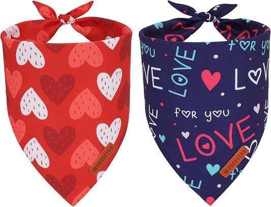 ADOGGYGO Valentine Dog Bandana, Red Blue Heart Love Pet Scarf, Adjustable Fit Pet Valentine Bandanas for Medium Large Dogs (Large)