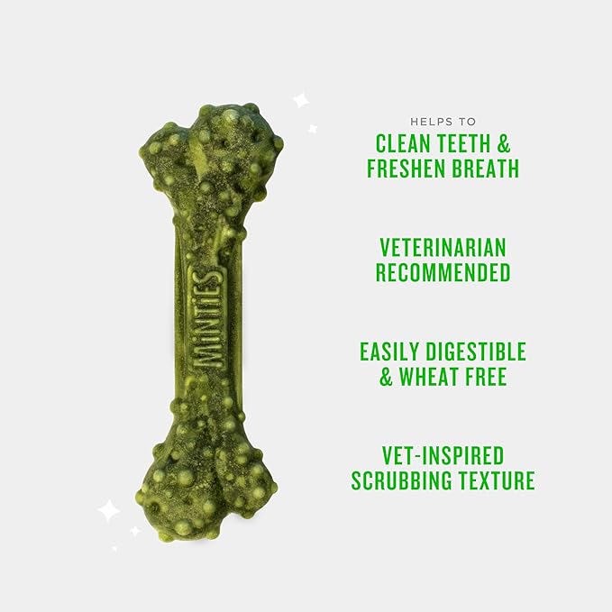 Minties Dental Chews for Dogs, 20 Count, Vet-Recommended Mint-Flavored Treats for Medium Dogs 25-50 lbs, Dental Bones Clean Teeth, Fight Bad Breath, and Removes Plaque and Tartar