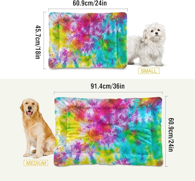 Colorful Tie Dye Pattern Dog and Cat Bed, Rectangle Comfortable Pet Bed for Small Medium Large Dogs, Ultra Soft Calming, 36" x 24"