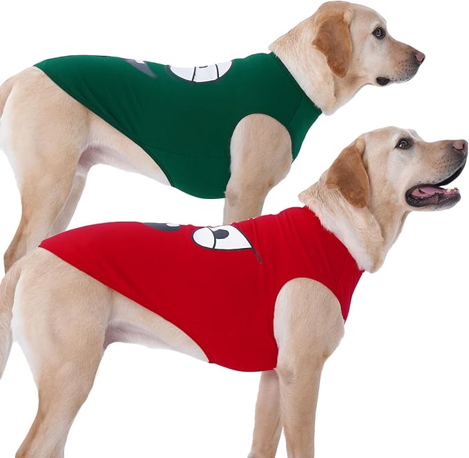 IECOii 2 Pack Pet Tank Top Tee Sleeveless| 2X-Large|Summer Dog Clothes Apparel,Pet Funny Costume Doggy T-Shirts Clothing for Large Dog Puppy Outfit Keep Body Heat Hot Weather Camp Hiking, Red+Green