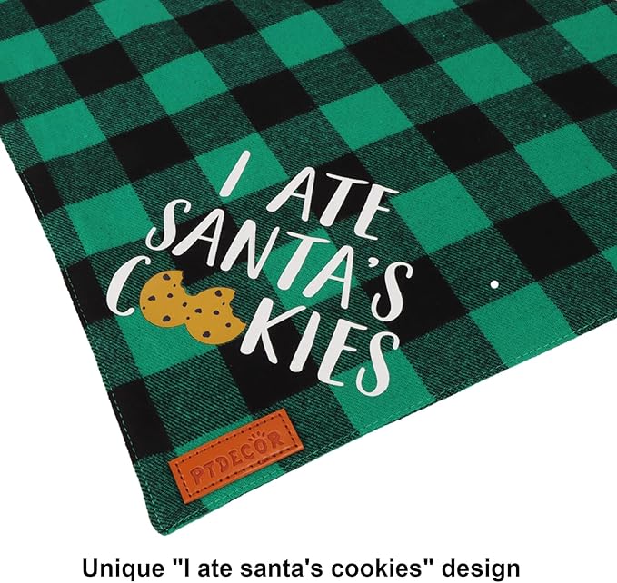 PTDECOR 2 Pack Dog Christmas Bandanas, Classic Red Green Plaid Pet Scarf Triangle Bibs Kerchief Christmas Bandanas for Medium Large Dogs Pets (Large)