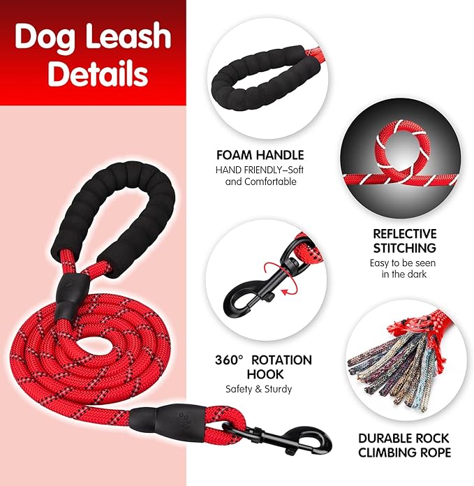 PoyPet Dog Harness and Leash Combo, Escape Proof No Pull Vest Harness, with 5 Feet Leash, Reflective Adjustable Soft Padded Pet Harness with Handle for Small to Large Dogs(Red,L)