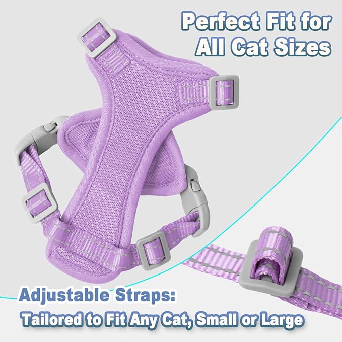 Cat Harness and Leash Set Escape Proof for Kitten Walking, Soft Adjustable Top Handle Vest Harnesses for Cats, Easy Control Breathable Reflective Small Medium Large, Violet Purple, M