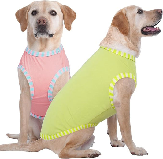 IECOii 2 Pack Summer Dog Clothes for Large Dogs,Breathable Stretchy Pet T-Shirts Lightweight Tank Top Sleeveless Vest for Outdoor Sun Protection - Fit for Large Breeds Labrador,Pink+Green,3XL
