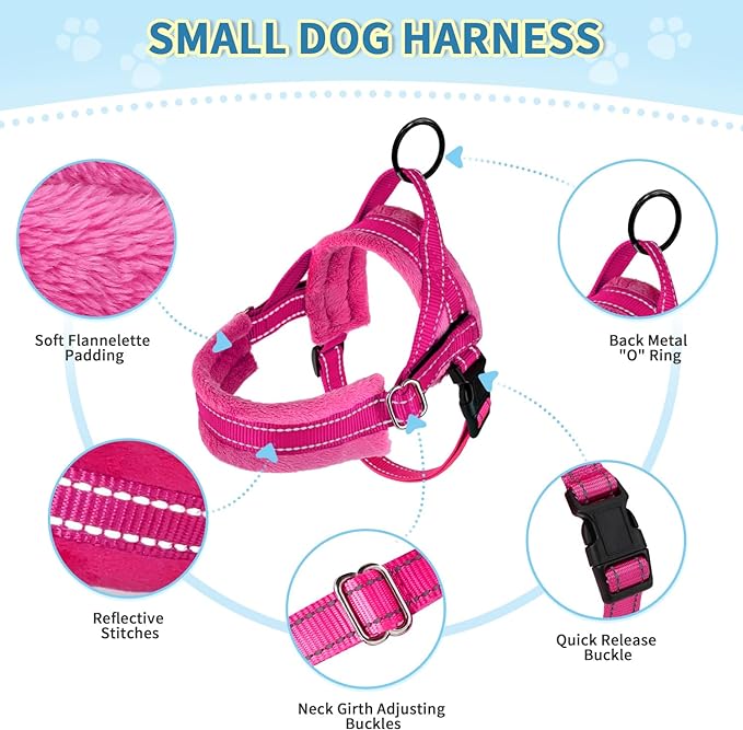 SlowTon No Pull Small Dog Harness and Leash Set, Puppy Soft Vest Harness Neck & Chest Adjustable, Reflective Lightweight Harness & Anti-Twist Pet Lead Combo for Small Medium Dogs(FU,M)