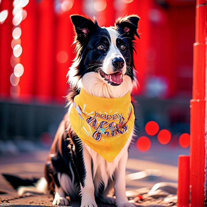 10PCS Dog Bandanas Happy New Year for Large Breed Dog XL XXL Kerchief Triangle Bibs Head Scarves for Boys and Girls Grooming Costume