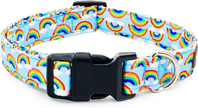 Tunkoo Pride Dog Collar Rainbow Cloud, Cute Adjustable Striped Collar with Strong Plastic Buckle - for Small Medium Large Pets, M