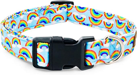 Tunkoo Pride Dog Collar Rainbow Cloud, Cute Adjustable Striped Collar with Strong Plastic Buckle - for Small Medium Large Pets, M