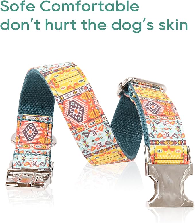 Timos Dog Collar, Adjustable Soft Dog Collar for Small Medium Large Dogs, Patterned Puppy Collars with Quick Release Buckle for Boy and Girl Female Dogs (Bohemia Yellow, Small)