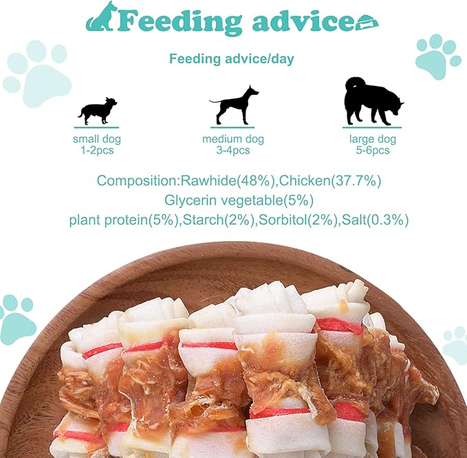 Dog Treats Chicken Wrapped Rawhide Bones for Small Dog Treats Puppy Chews Snacks Promotes Healthy Chewing Chicken Wrapped Knot 2.5" 0.5lb