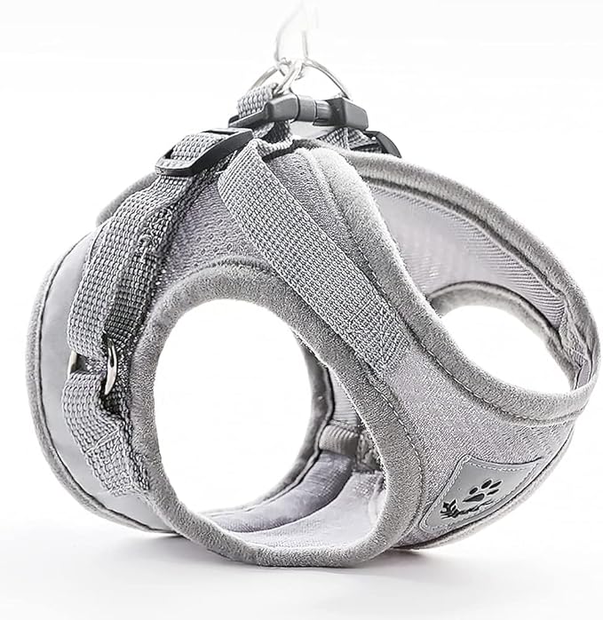 FEimaX Dog Harness and Leash Set for Walking, Soft Mesh Adjustable Easy Control Lightweight Cat Vest Harnesses with Reflective Strips, Escape Proof Small Dogs Cats Vests (Grey, Small)