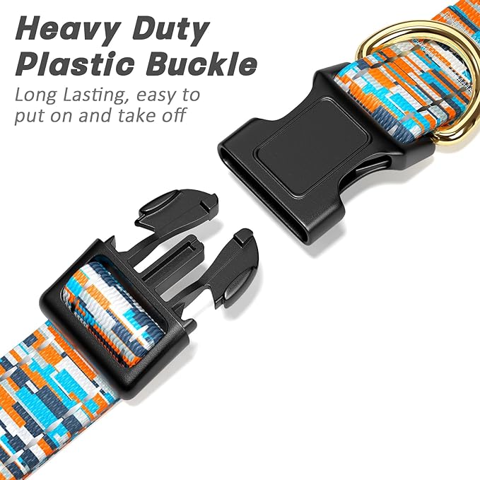 Reflective Dog Collar for Medium Dogs, Cute Boho Adjustable Heavy-Duty Nylon Puppy Collar for Boy and Girl Female, Soft Pet Accessories with Quick Release Buckle, Colorful Spliced