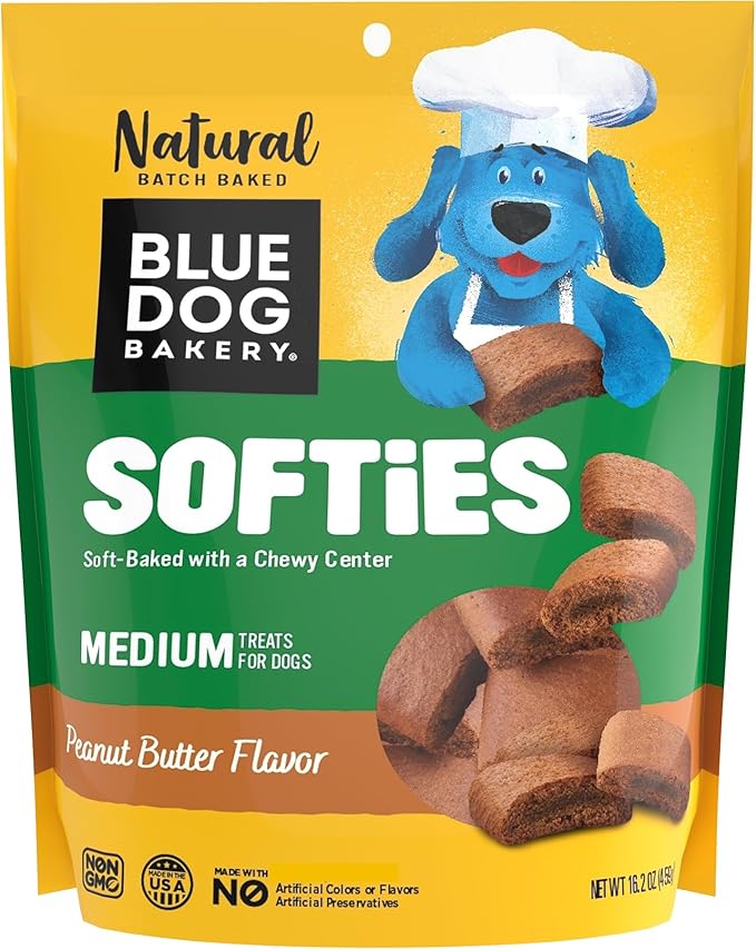 Blue Dog Bakery Natural Dog Treats, Softies, Peanut Butter Flavor, 16.2oz Bag, 6 Bags