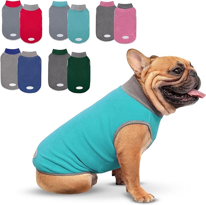 cyeollo 2 Pack Soft, Stretchy Turquoise & Grey Dog Sweaters with Reflective Stripe Pullover Fleece Jackets