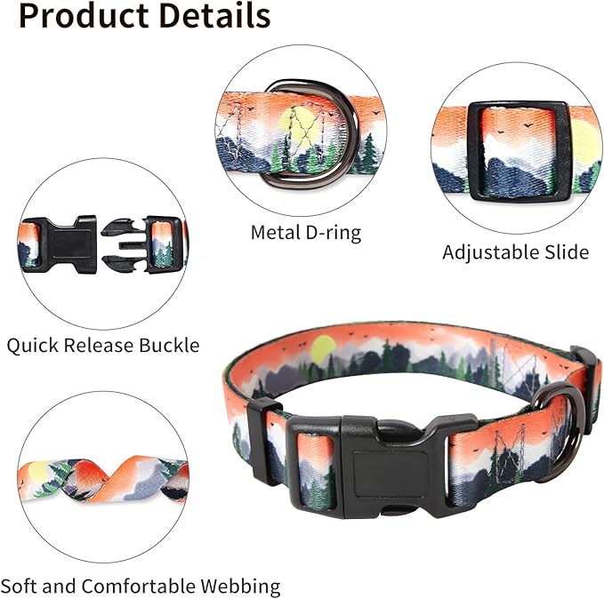 Timos Dog Collar, Adjustable Soft Dog Collar for Small Medium Large Dogs,Print Patterned Puppy Collars with Quick Release Buckle for Boy and Girl Female Dogs,M Length 13.39''-20.87''