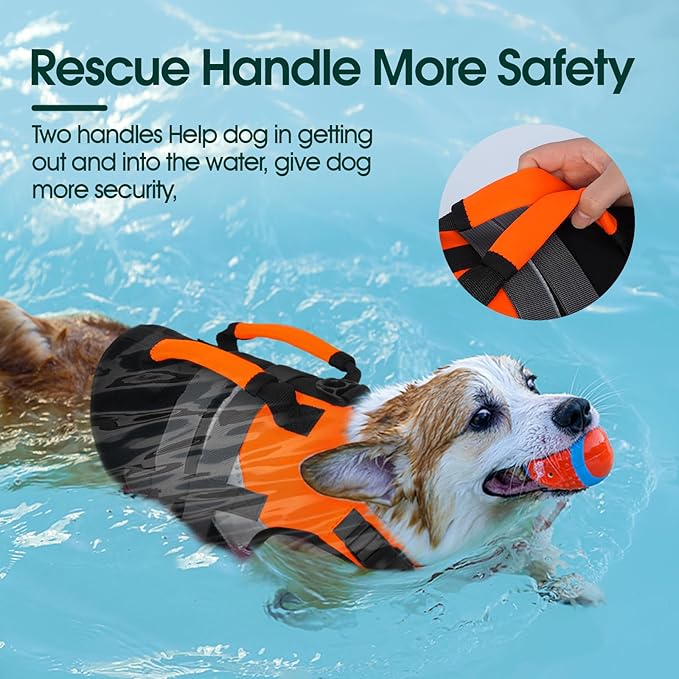 Kuoser Dog Life Jacket, High Flotation Dog Life Vest for Swimming Boating, Reflective Dogs Swimsuit Lifejacke with Double Rescue Handle, Superior Buoyancy Dogs Swimming Vest for Medium Dogs Yellow, M