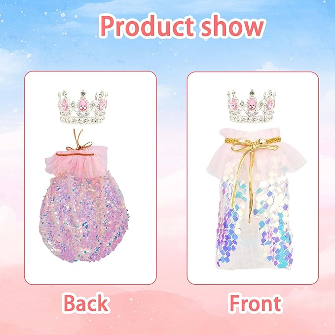 FLAdorepet Dog Princess Dress Costume with Rhinestones Crown,Pet Cat Cape Cloak Birthday Party Wedding Dress Up Outfits,Rainbow Mermaid Halloween Costume Clothes for Small Medium Large Dogs,X-Small