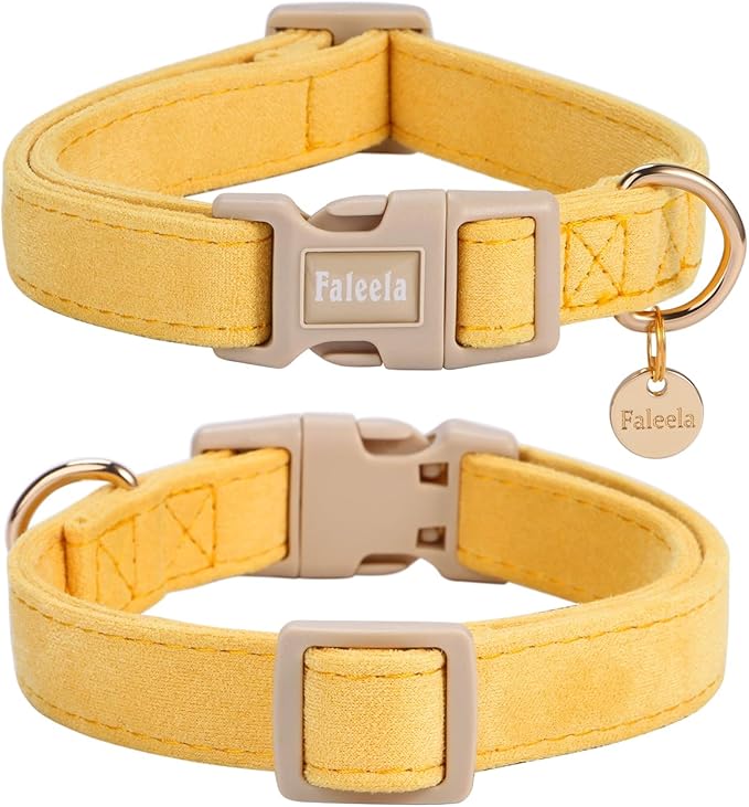 Faleela Dog Collar - Cute & Comfy Cotton Pet Collar, Adjustable Lightweight Design with Quick-Release Buckle, for Small, Medium & Large Dogs - Multiple Styles Available (Medium, Yellow)