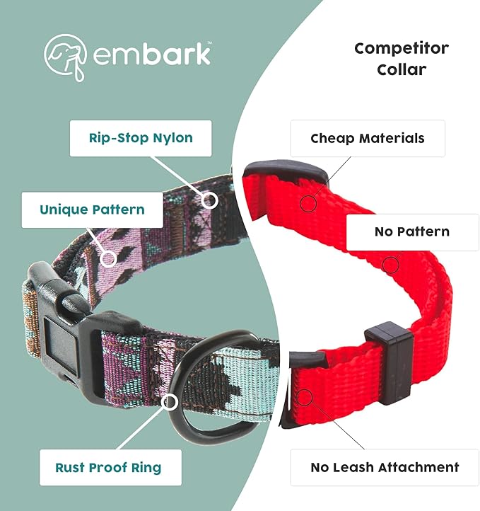 Embark Adventure Dog Collar – Stylish & Durable Nylon Dog Collars for Small Dogs, Comfortable Pet Collar, Small Dog Collars for Male & Female Dogs with Strong Buckles. Adjustable Small Dog Collars