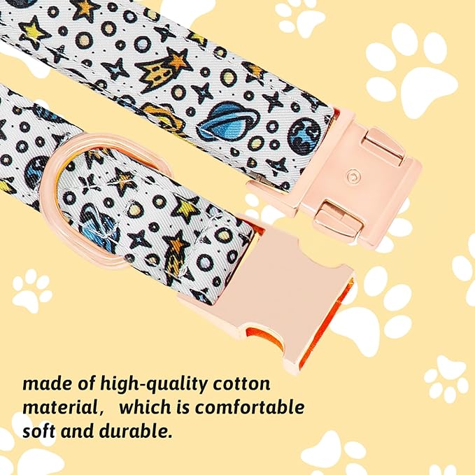 Dog Collar and Leash Set Girls Adjustable Puppy Collars with Floral Bow Tie for Small Medium Large Female Dogs, Solar System, S