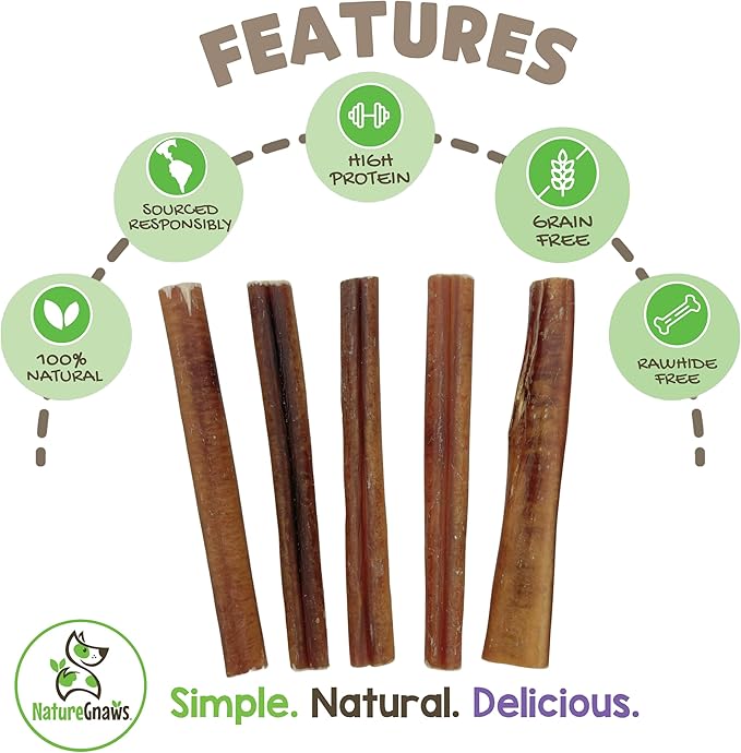 Nature Gnaws Large Bully Sticks for Dogs 5-6" (3 Count) - Thick Long Lasting for Aggressive Chewers and Large Dogs - Natural Beef Dog Chew Bones