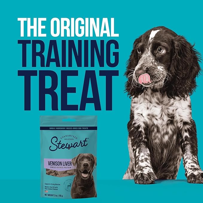 Stewart Single Ingredient Freeze Dried Raw Dog Treats, Venison Liver, 3 Ounce Resealable Pouch, Training Treats or Meal Topper Dogs, High Protein, Grain-Free, Gluten-Free