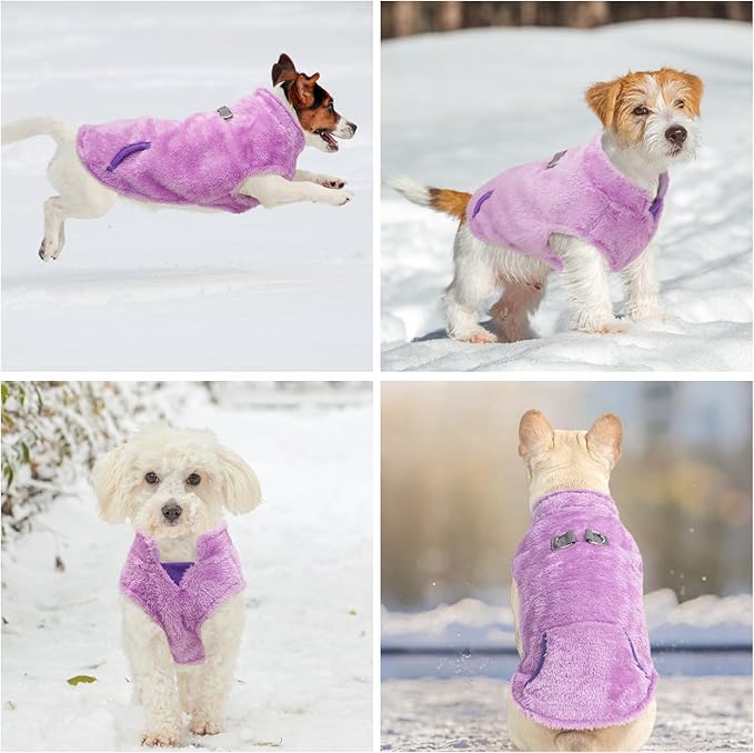 SCENEREAL Fleece Vest Dog Sweater, Dog Jacket with Harness Built in Pocket for Small Medium Dogs, Pet Cold Weather Coat with Soft Lining, Plush Warm Pullover Clothes for Puppy Boys Girls