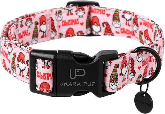 Christmas Dog Collar, Cotton Pink Christmas Collar for Medium Girl Boy Dog, Comfortable Dog Collar with Durable Buckle, Adorable Pet Collar,S