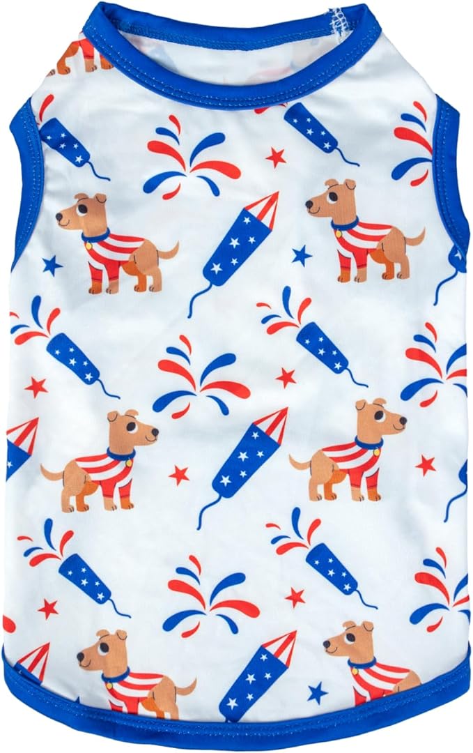 CuteBone 4th of July Dog Shirts 2-Pack Soft Pet Clothes Breathable Summer Vest for Small Puppy and Stretchy Cat Apparel 2BX17XL
