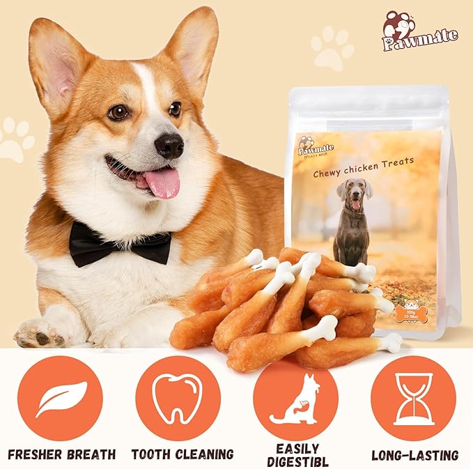 Dog Treats, Chicken Wrapped Calcium Bone Rawhide-Free Grain-Free Training Treats for Dogs Teeth Cleanning Breath Fresh Dog Chewy Snacks for Medium Large Dogs 10.58 oz or 18-19 pcs