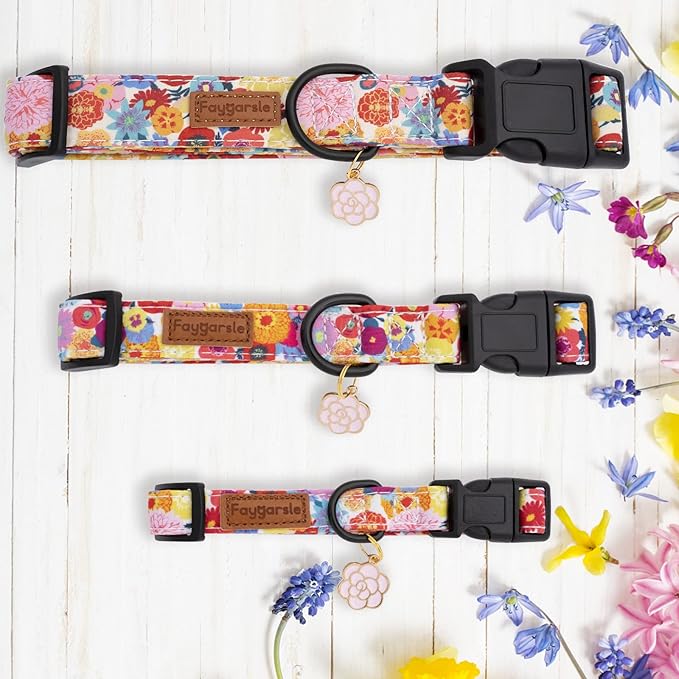 Faygarsle Floral Dog Collar for Girls and Female Dogs Soft and Fancy Pet Collar with Flower Design Ideal Pink Dog Collar for Small Medium Large Dogs S