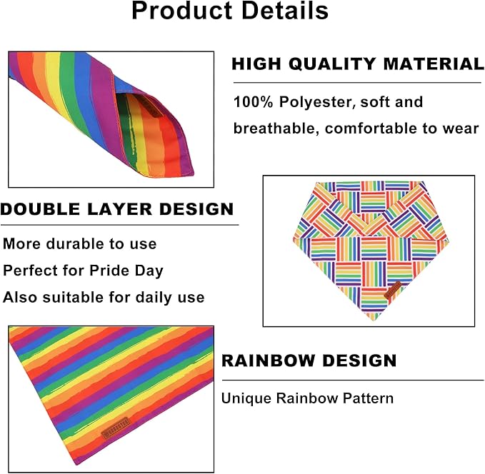 ADOGGYGO Rainbow Dog Bandana, Holiday Pet Scarf, Adjustable Fit Colorful Rainbow Bandanas for Medium Large Dogs Pets (Large)