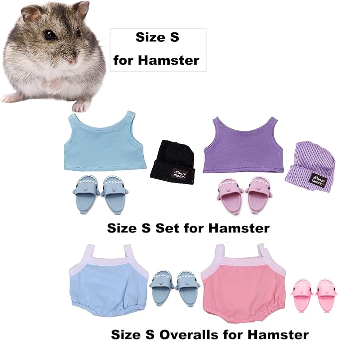 Hamster Costume Set with Shirt, Hat, Shoes, Small Animal Cute Shark Slipper for Real Pets, Cute Mini Rat Holiday Party Clothes, for Fun, Photos. (Purple)