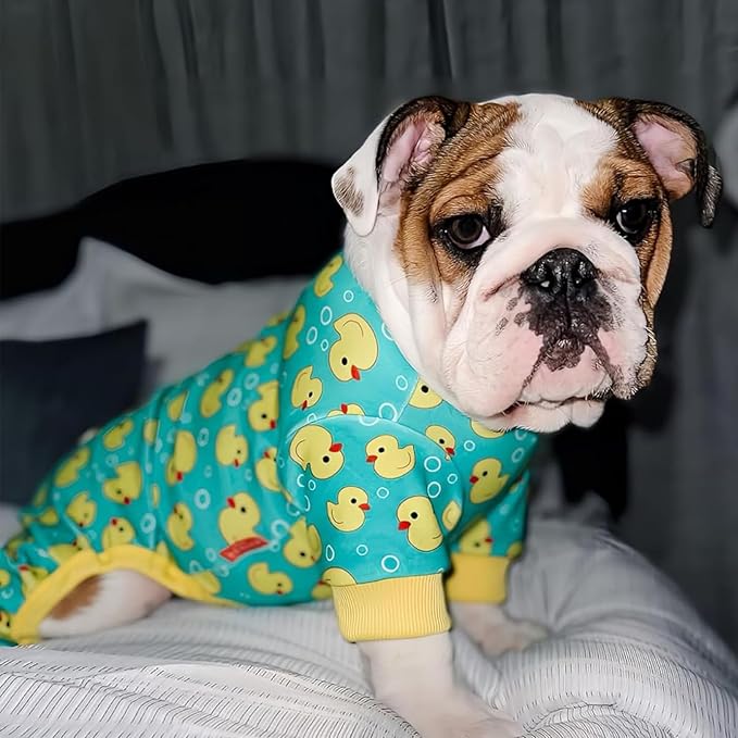 KYEESE Dog Pajamas Velvet Dog Pajamas Small Sized Dogs Soft Dogs Clothes Pjs with Yellow Ducks Pattern Stretchy Pet Jammies Coat Comfy Pet Onesie Costume, X-Large