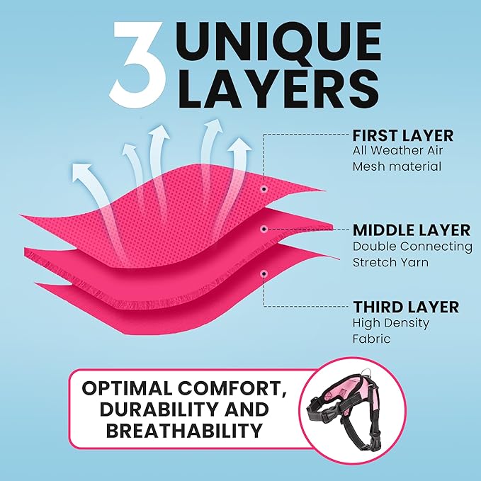 No Pull Reflective Adjustable Dog Harness with Handle- Comfortable Soft All Weather Mesh, Easy On Puppy Harness for Small Medium and Large Dogs (Pink) X-Large