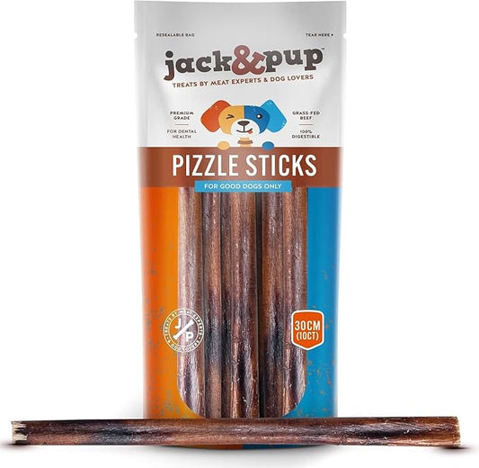 Jack&Pup 12-inch Bully Sticks for Dogs (10 Pack) All Natural Pizzle Sticks for Dogs | Long Lasting Bully Sticks for Medium to Heavy Chewers