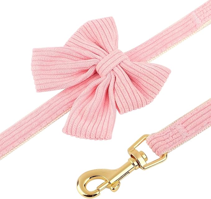Didog Dog Collar and Leash Set with Bowtie, Girl Dog Collars Metal Buckle Adjustable for Small Medium Dogs(Pink, S)