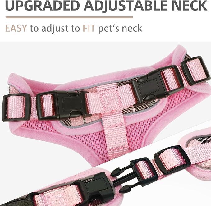 PUPTECK Soft Mesh Dog Harness and Leash Set Pet Puppy Cat Adjustable Reflective Padded Vest No Pull Harnesses, Pink, XS