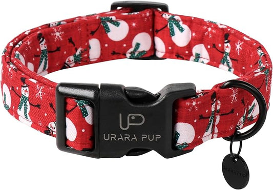 Red Christmas Dog Collar, Cute Snowman Christmas Collar with Quick Release, Comfortable Cotton Dog Collar for Puppy Girl Boy Dog