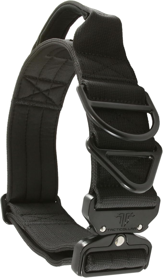 2 inch Tactical Dog Collar with Handle for Medium and Large Dogs, Mil Spec Nylon Collar, Quick-Release Metal Buckle, Neoprene Padded Inside (Large, Black)