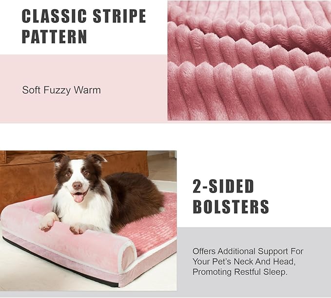 Patas Lague Orthopedic Dog Bed for Large Dogs Waterproof Comfortable L Shaped Medium Non-Slip Soft Warm Pet Sofa Sleep Bed mat with Removable Washable Cover 36''X24'' Pink