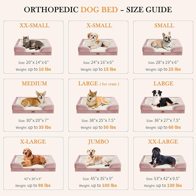 Comfort Expression Small Dog Beds Waterproof Orthopedic Foam Dog Sofa Beds for Medium Dogs Comfy Pet Bed with Washable Removable Cover & Non-Slip Bottom(Small,Pink)