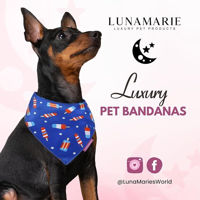 Luxury Pet Birthday Bandanas -Premium & Silky Poly Fabric | 100% Handmade | Custom Shape Dual Layered (4th of July, Large)