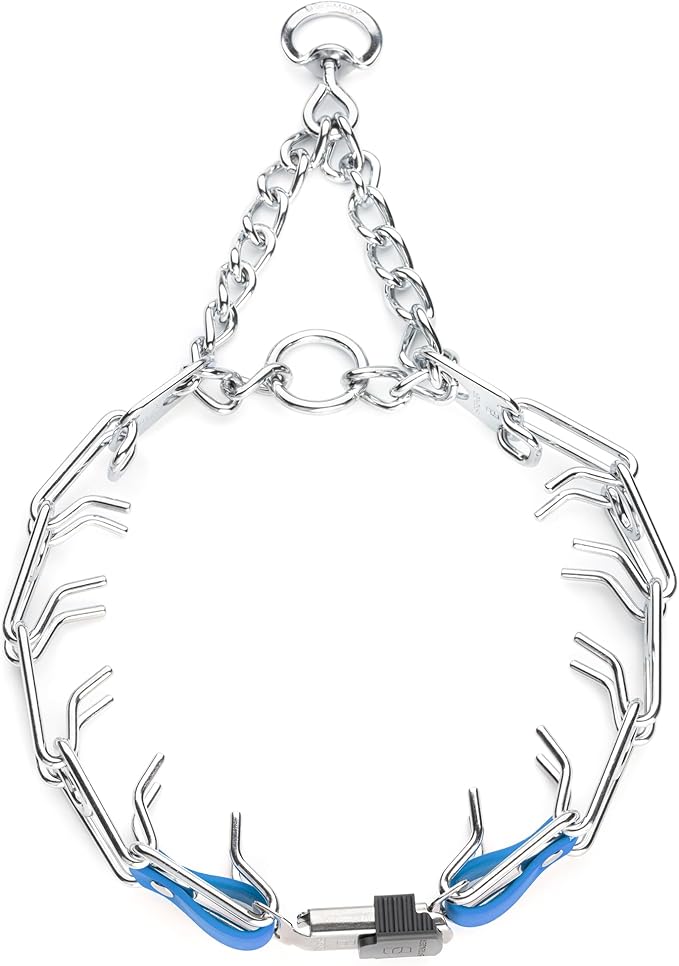 Herm Sprenger Chrome Plated Steel Dog Collar with Quick Release ClicLock Buckle and Biothane Insert Training Collar for Dogs Made in Germany (Cerulean Blue, 25in x 4.0mm(Neck Size up to21-22in))