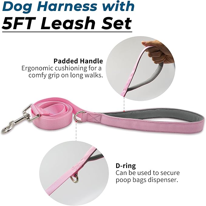 Escape Proof Dog Harness and Leash Set, Lightweight Dog Harness with Lift and Assist Handle, No Pull Reflective Pet Vest for Small Medium Dogs, Ideal for Puppy Walking and Training (Pink, M)