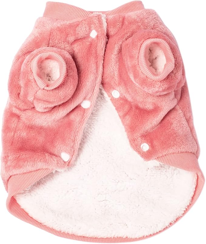 FabriCastle Dog Sweater, Small Dog Clothes for Dogs Girl & Cats, Ultra Soft and Warm Pet Coat, Winter Pet Jacket, Doggy Apparel Costumes, Fleece Female Puppy Outfits Snap On (Pink Rose, Large)