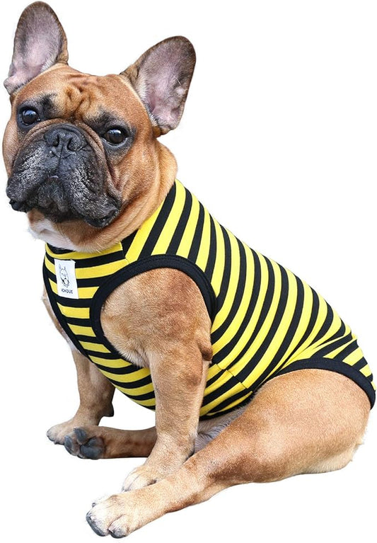iChoue English Bulldog 100% Breathable Cotton Striped T Shirts Halloween Vest Clothes for Medium Dogs Tank Tops French Frenchie Pug Boston Terrier Pitbull Yellow Black Stripes - XXLarge